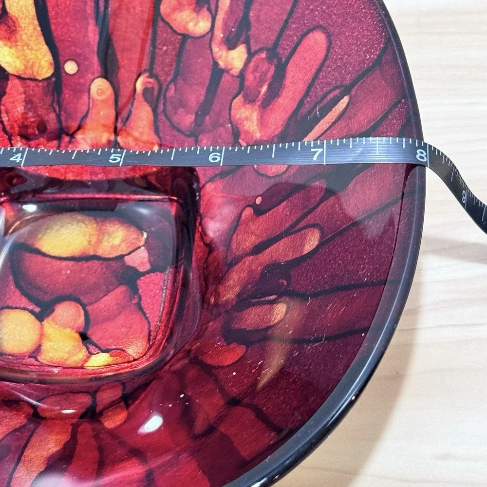 VTG Bowl Red Gold Black Enamel On Glass Underside Gold Foil Paint Italy Pier 1